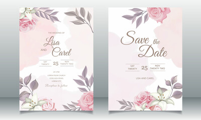 Wall Mural - Beautiful wedding card with pink floral template