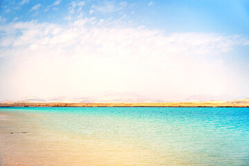 beautiful landscape with sea cloudy blue sky in rocky coast with mountains. The Egyptian climate. Sharm el Sheikh, Sinai Peninsula, Egypt.