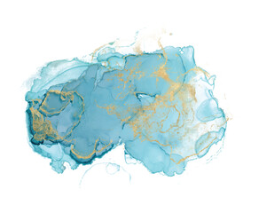 Wall Mural - Alcohol ink abstract shape Gold and blue texture