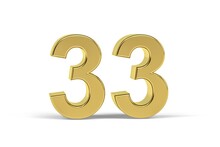 Golden 3d Number 33 Isolated On White Background - 3d Render