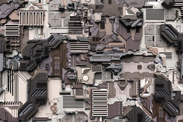 Aufkleber - 3d illustration close-up of a military technological upholstery made of metal, a pattern in the form of a metal, technological coating of a spacecraft or robot