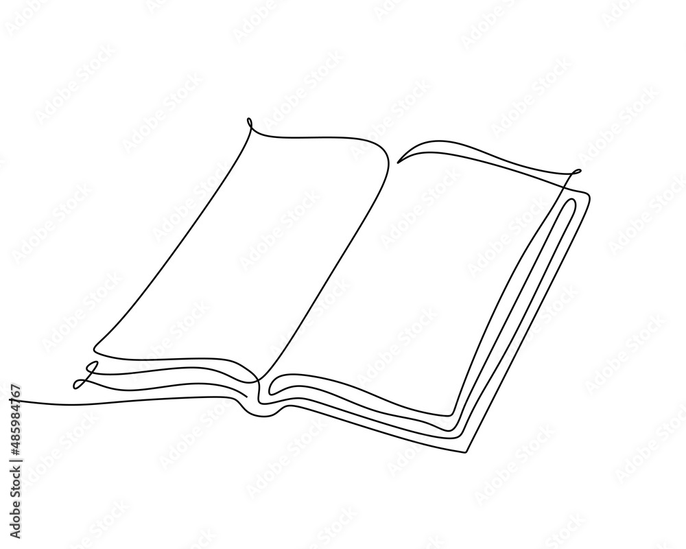Continuous one line drawing open book with flying pages isolated on ...