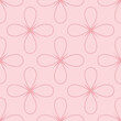 Seamless vector pattern. Pink background with simple flowers from lines with stars. For packaging, fabric, wallpaper and more.