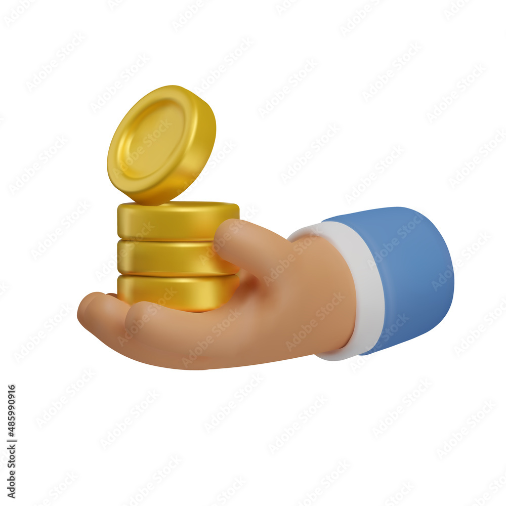 3d Icon hand holding coins. Realistic vector render emoji. Money concept,  golden coin stack design element isolated on white background 스톡 벡터 | Adobe  Stock