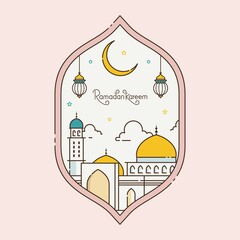 Wall Mural - Ramadan kareem lettering typography greeting card with line art style 