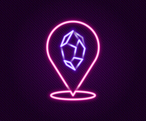 Sticker - Glowing neon line Magic stone icon isolated on black background. Fantasy crystal. Jewelry gem for game. Colorful outline concept. Vector