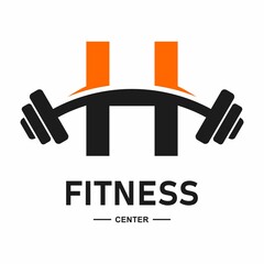 Wall Mural - Fitness letter  H with barbell logo vector design. Suitable for business, web, sport, health, athlete and initial symbol