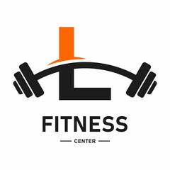 Wall Mural - Fitness letter L  with barbell logo vector design. Suitable for business, web, sport, health, athlete and initial symbol