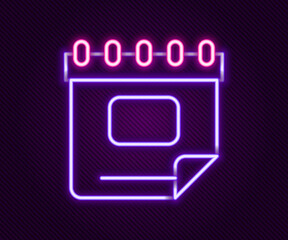 Poster - Glowing neon line Calendar icon isolated on black background. Event reminder symbol. Colorful outline concept. Vector