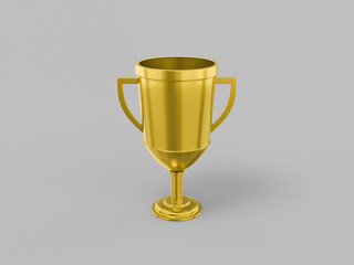 Poster - golden mono color winner cup on gray solid background. minimalistic design object. 3d rendering icon