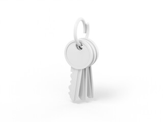 Fototapete - White single color bunch of keys on a white monochrome background. Minimalistic design object. 3d rendering icon ui ux interface element.