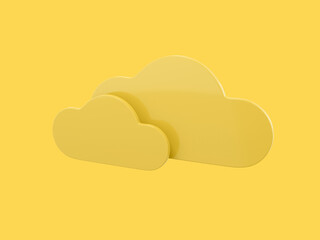 Poster - Two yellow clouds mono color on a yellow solid background. Minimalistic design object. 3d rendering icon ui ux interface element.