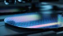 Silicon Wafer During Production At Advanced Semiconductor Foundry, That Produces Microchips