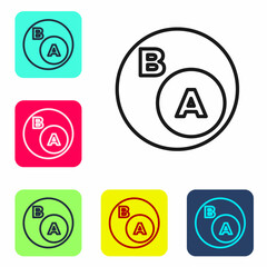 Sticker - Black line Subsets, mathematics, a is subset of b icon isolated on white background. Set icons in color square buttons. Vector