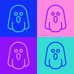 Canvas Print - Pop art line Ghost icon isolated on color background. Happy Halloween party. Vector