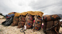 Nomadic People Put Their Belongings In Saddlebags While Preparing For Migration. Handmade Wool Saddlebags. Taurus Mountains Turkey.