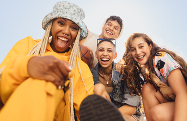 cheerful gen z friends having fun together