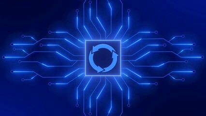 Poster - Futuristic digital circuit technology background - update sign in frame between information connecting lines - 3D Illustration