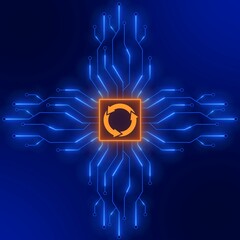 Poster - Futuristic digital circuit technology background in square shape - update sign in frame between information connecting lines - 3D Illustration