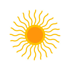 Poster - Yellow sun with lights. Sunny hot illustration. Summer simple ray. Sunbeam icon