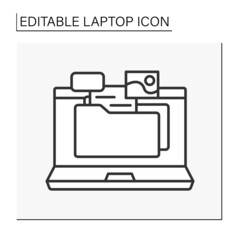  Computer line icon. Folders with media content. Images, documents and videos . Laptop concept. Isolated vector illustration. Editable stroke