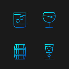 Sticker - Set line Wine glass, Wooden barrel, Glass of whiskey and . Gradient color icons. Vector