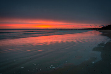 Wall Mural - Beautiful sunrise on the Baltic Sea beach in Sopot. Poland