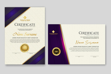 Wall Mural - Certificate template with luxury badge and elegance modern pattern background. for appreciation, achievements, award, business, and education needs. vector illustration