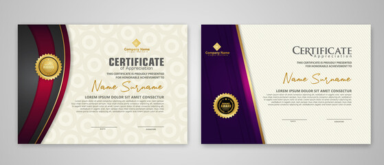 Wall Mural - Certificate template with luxury badge and elegance modern pattern background. for appreciation, achievements, award, business, and education needs. vector illustration