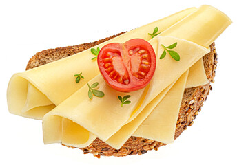 Wall Mural - Gouda cheese slices on rye bread isolated, top view