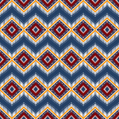 Wall Mural - Red, Yellow, White on Navy Blue. Geometric ethnic oriental pattern traditional Design for background,carpet,wallpaper,clothing,wrapping,Batik,fabric, illustration embroidery style