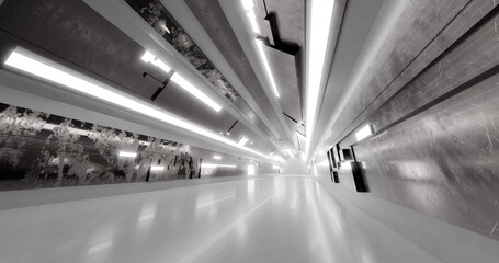 Poster - 3d rendering. a corridor made of light marble with decorative elements on the wall extending into th