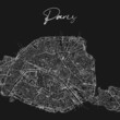 Paris city black and white map. Map of Paris France. Black and white poster with parisian street map. Paris map illustration.
