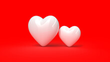 3d Render, 2 White Heart Red Background Valentine's Day Love