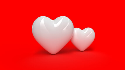 3d render, 2 white heart red background Valentine's day