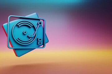 Poster - Retro Record Player icon. Beautiful BlueRetro Record Player  symbol icons on multicolor bright background. 3d rendering illustration. Background pattern for design.