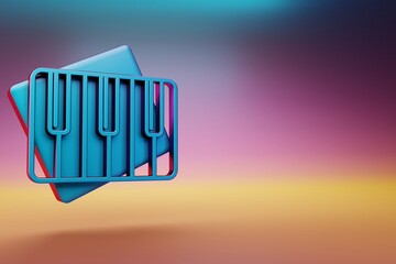 Poster - Piano Keys icon. Beautiful Blue Piano Keys symbol icons on multicolor bright background. 3d rendering illustration. Background pattern for design.