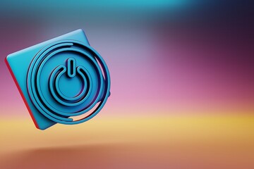 Poster - Round Power Button icon. Beautiful Blue Round Power Button symbol icons on multicolor bright background. 3d rendering illustration. Background pattern for design.