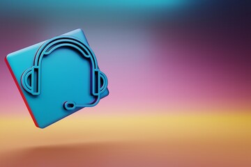 Poster - Big Headphones with Microphone icon. Beautiful Blue Big Headphones with Microphone symbol icons on multicolor bright background. 3d rendering illustration. Background pattern for design.