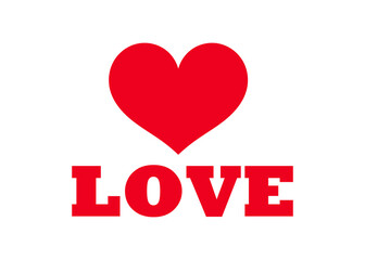 Wall Mural - Red heart and love word isolated on white background.