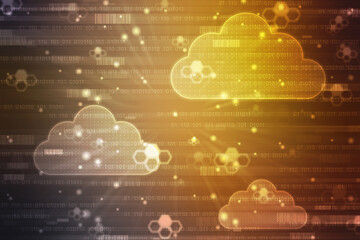 2d illustration of Cloud computing, Digital Cloud computing Concept background. Cyber technology, internet data storage, database and data server concept