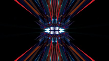 Aufkleber - Geometric glowing lines 3d render of crystals with optical highlights. Futuristic hyper transition in hypnotic synthwave space. Digital design decoration in modern web art.