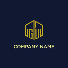 GU initial logo monogram with hexagonal style design