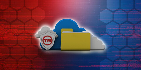 Poster - 3d rendering cloud  folder with shield TM