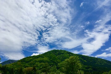 Wall Mural - 緑の山と空青と雲の風景