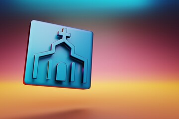 Poster - Church icon. Beautiful Blue Church symbol icons on multicolor bright background. 3d rendering illustration. Background pattern for design.