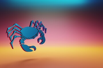 Poster - Blue zodiac sign Cancer on symbol icons on multicolor bright background. 3d rendering illustration. Background pattern for design.