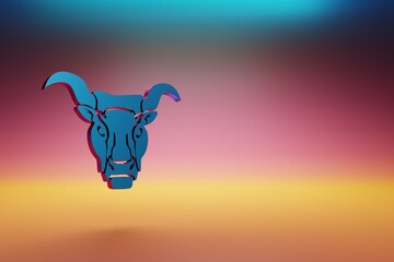 Poster - Blue zodiac sign Taurus on symbol icons on multicolor bright background. 3d rendering illustration. Background pattern for design.