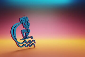Aufkleber - Blue zodiac sign Aquarius on symbol icons on multicolor bright background. 3d rendering illustration. Background pattern for design.