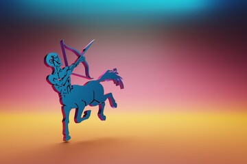 Aufkleber - Blue zodiac sign Sagittarius on symbol icons on multicolor bright background. 3d rendering illustration. Background pattern for design.